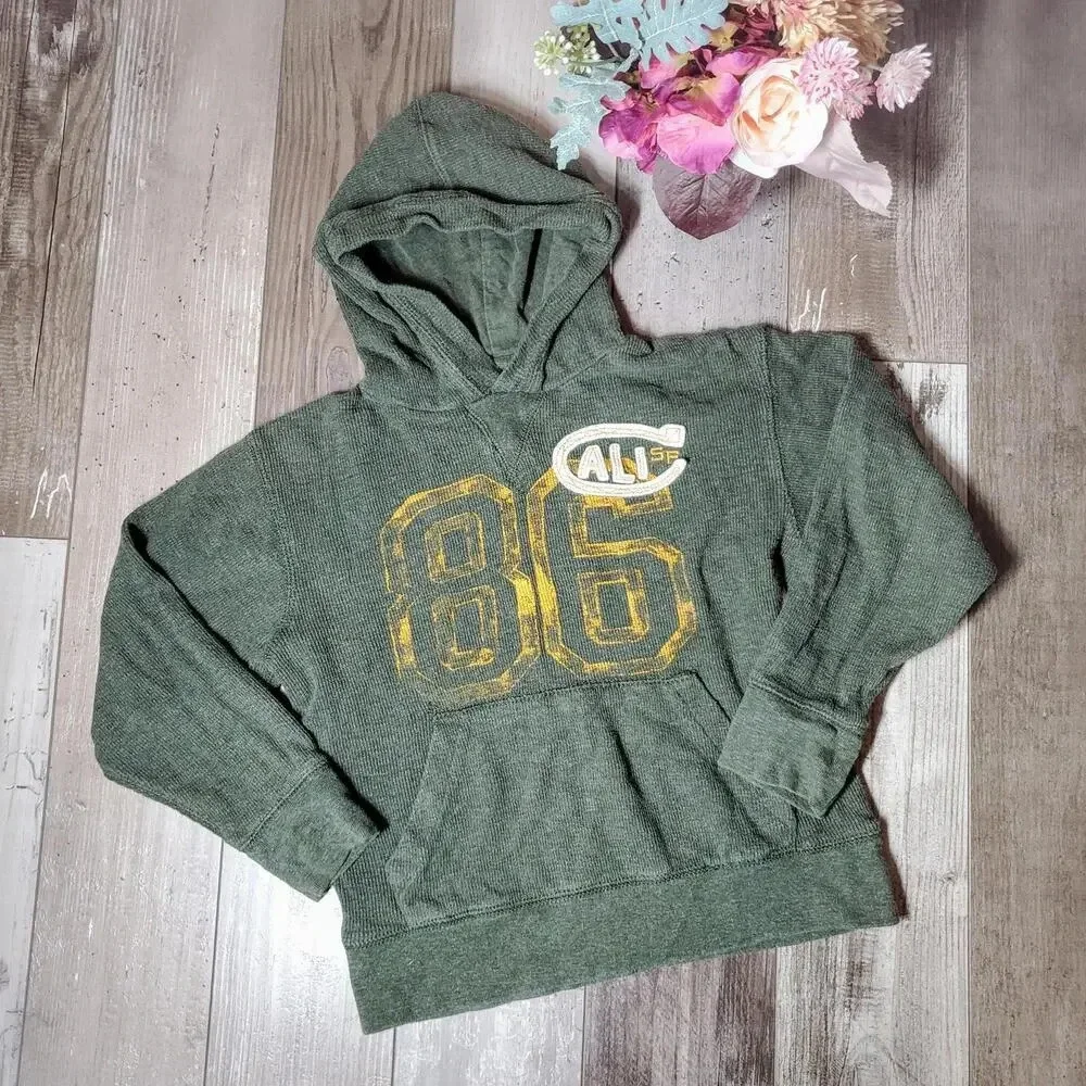 GapKids Size Small (6-7) Green Boys Hooded Pullover Top Cali 86 100% Cotton